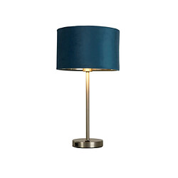 Searchlight Lampe de table USB en nickel satiné, abat-jour en velours bleu sarcelle pas cher