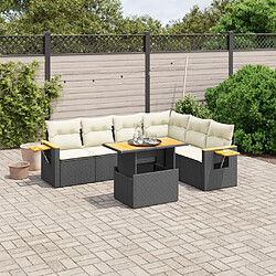 vidaXL Salon de jardin 7 pcs avec coussins noir résine tressée