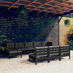 Maison Chic Salon de jardin 10 pcs + coussins - Mobilier/Meubles de jardin - Table et chaises d'extérieur Noir Bois de pin -MN20402