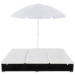 vidaXL Chaise longue d'extérieur avec parasol Résine tressée Noir