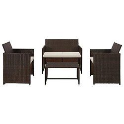 Maison Chic Salon de jardin 4 pcs + coussins - Mobilier/Meubles de jardin - Table et chaises d'extérieur Résine tressée Marron -MN69157