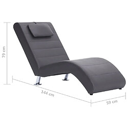 vidaXL Chaise longue avec oreiller Gris Similicuir pas cher