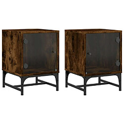 Maison Chic Lot de 2 Tables de chevet et portes vitrées - Tables de Nuit chêne fumé 35x37x50 cm