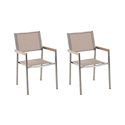 Beliani Lot de 2 chaises GROSSETO Empilable Acier inox Beige