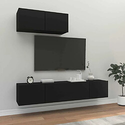 Maison Chic Ensemble de meubles TV 3 pcs | Banc TV Moderne pour salon | Meuble de Rangement - Noir Bois d'ingénierie -MN53212