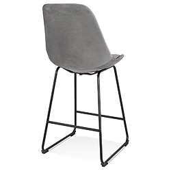 Acheter Alterego Tabouret snack mi-hauteur 'BULLY MINI' en velours gris et pieds en métal noir