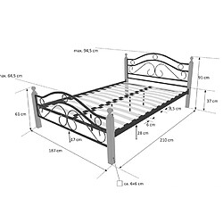 Avis Homestyle4U Design metal lit double 180 x 200 cadre de lit lattes bois noir naturel