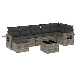 Maison Chic Ensemble Tables et chaises d'extérieur 8 pcs avec coussins,Salon de jardin gris résine tressée -GKD700009