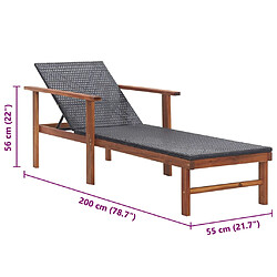 vidaXL Chaise longue Résine tressée et bois d'acacia massif Noir pas cher