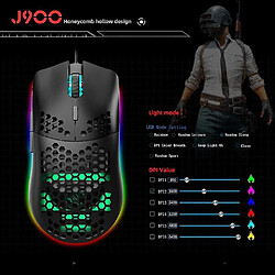 Acheter Universal J900 USB Wired Gamer Mouse RGB New Gaming Mice avec six conceptions ergonomiques DPI réglables pour le bureau