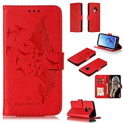 Wewoo Coque Etui en cuir à rabat avec motif de plume Litchi fentes pour portefeuille et porte-cartes Galaxy S9 rouge