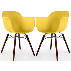 ICONIK INTERIOR Chaise de Salle à Manger - Design Scandinave - Pieds en Bois Sombre - Lot de 2 - Nordika Jaune