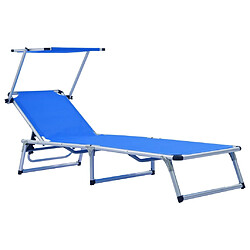 Helloshop26 Lot de deux chaises longues pliables et toit aluminium textilène bleu 02_0011956