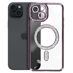 Avizar Coque Diamant pour iPhone 15 Protection MagSafe Contour Strass Violet