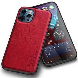 Coque en TPU + PU Anti-empreintes digitales, style rétro pour votre iPhone 12/12 Pro 6.1 pouces - rouge