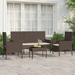 Maison Chic Salon de jardin 4 pcs + coussins - Mobilier/Meubles de jardin - Table et chaises d'extérieur Marron Résine tressée -MN63818