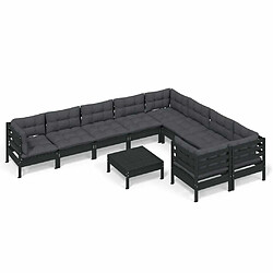 Maison Chic Salon de jardin 10 pcs + coussins - Mobilier/Meubles de jardin - Table et chaises d'extérieur Noir Bois de pin -MN90855