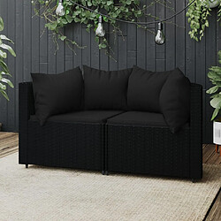 vidaXL Canapés d'angle de jardin et coussins 2pcs Noir Résine tressée