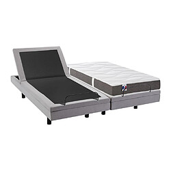 Avis Vente-Unique Lit électrique de relaxation déco + matelas 100% latex 3 zones - 2 x 90 x 200 cm - Tissu - Gris - PANISOLA de DREAMEA