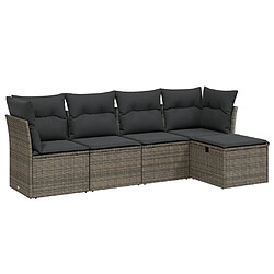 Maison Chic Ensemble de 5 Tables et chaises d'extérieur avec coussins,Salon de jardin gris résine tressée -GKD421587