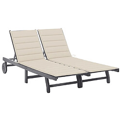 vidaXL Chaise longue de jardin 2 places avec coussin Gris Acacia