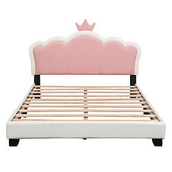 KOMHTOM Lit rembourré blanc pour enfants 140 * 200cm avec base à lattes et dossier, forme Couronne (matelas non inclus)