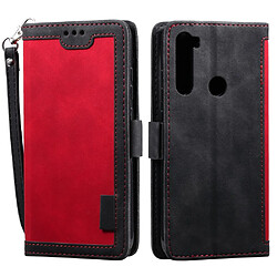 Etui en PU style d'épissage avec support rouge pour votre Xiaomi Redmi Note 8