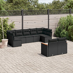 Maison Chic Ensemble Tables et chaises d'extérieur 9 pcs avec coussins,Salon de jardin noir résine tressée -GKD959165