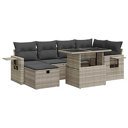 vidaXL Salon de jardin avec coussins 7 pcs gris clair résine tressée