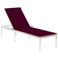 vidaXL Chaise longue avec coussin Bois d'acacia et acier inoxydable