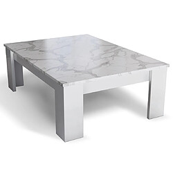 Bestmobilier Amaury - table basse - blanc - plateau effet marbre - 126 cm