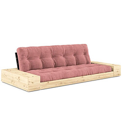 Inside 75 Canapé lit futon BASE rose sorbet couchage 130cm dossiers noirs et accoudoirs coffres