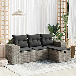 vidaXL Salon de jardin 4 pcs avec coussins gris résine tressée