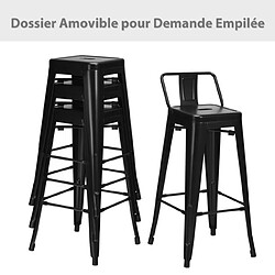 Helloshop26 Lot de 4 chaises de comptoir vintage en métal chaise de cuisine empilables chaise de bar avec dossier robuste chaise de café avec dossier noir mat 20_0005320 pas cher