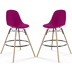 ICONIK INTERIOR Tabouret de Bar - Design Scandinave - Pieds en Bois - Lot de 2 - Skögur Mauve