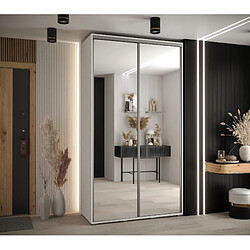 Abiks Meble Armoire à portes coulissantes Davos 2 H235.2 x L140 x P45 2 portes coulissante (Blanc/Blanc/Argent)