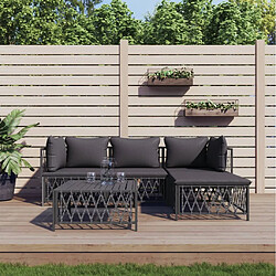 vidaXL Salon de jardin avec coussins 5 pcs anthracite acier