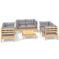 Maison Chic Salon de jardin 7 pcs + coussins - Mobilier/Meubles de jardin - Table et chaises d'extérieur gris Bois de pin massif -MN17255