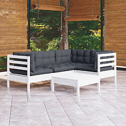 Maison Chic Salon de jardin 5 pcs + coussins - Mobilier/Meubles de jardin - Table et chaises d'extérieur blanc bois de pin -MN31415