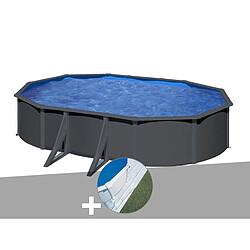 Kit piscine acier gris anthracite Gré Louko ovale 6,34 x 3,99 x 1,22 m + Tapis de sol