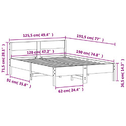Vidaxl Cadre de lit avec tête de lit 120x190 cm bois de pin massif pas cher