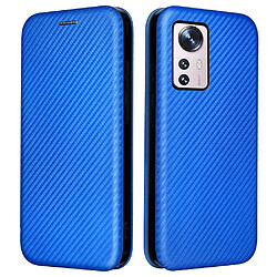 Coque en TPU + PU texture en fibre de carbone avec support bleu pour votre Xiaomi 12 Pro