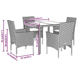 vidaXL Ensemble à manger de jardin et coussins 5 pcs gris rotin verre pas cher