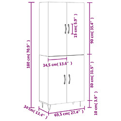 vidaXL Buffet haut Blanc 69,5x34x180 cm Bois d'ingénierie pas cher