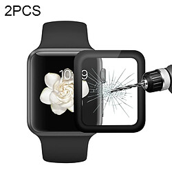 Wewoo Film protecteur écran pour Apple Watch Série 1/2 38mm 0.2mm 9 H Dureté de Surface 3D Antidéflagrant Alliage D'aluminium Bord Plein Verre Trempé 2 PCS