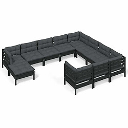 Maison Chic Salon de jardin 11pcs + coussins - Mobilier/Meubles de jardin - Table et chaises d'extérieur Noir Bois de pin -MN46426