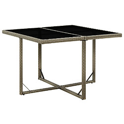 vidaXL Table de jardin Gris 109x107x74 cm Résine tressée et verre