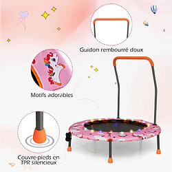 Helloshop26 Trampoline pour enfants diamètre 92 cm lumineux avec poignée amovible charge 25kg pour sports de saut intérieur extérieur rose 20_0009619