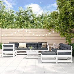 Maison Chic Salon de jardin 10 pcs + coussins - Mobilier/Meubles de jardin - Table et chaises d'extérieur blanc bois massif -MN94707