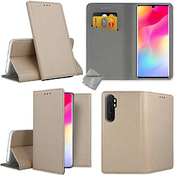 Htdmobiles Housse etui portefeuille avec coque intérieure en silicone pour Xiaomi Mi Note 10 Lite + film ecran - OR MAGNET